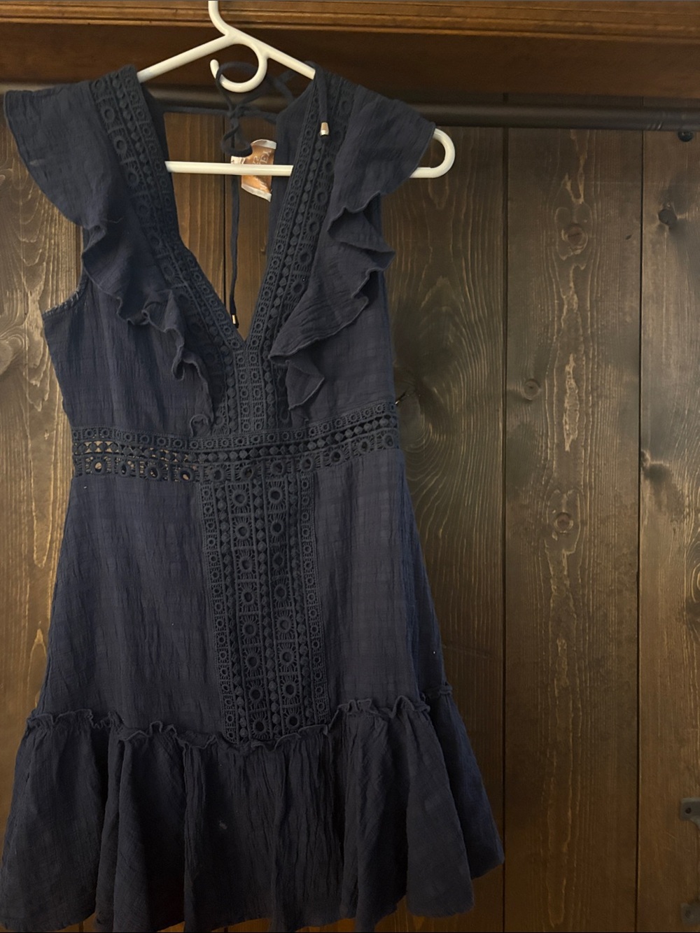 Audrey Parks Navy Ruffled Medium V-Neck Dress